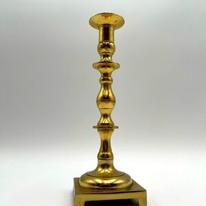 Brass Candlestick Holder Tall 10 Inches Square Base 3” Heavy Made In Chile